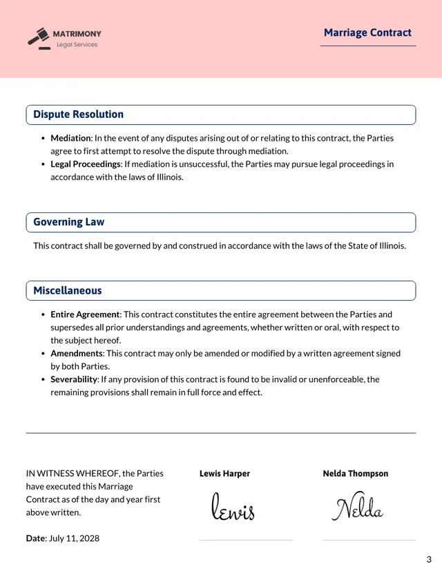 Marriage Contract Template - page 3