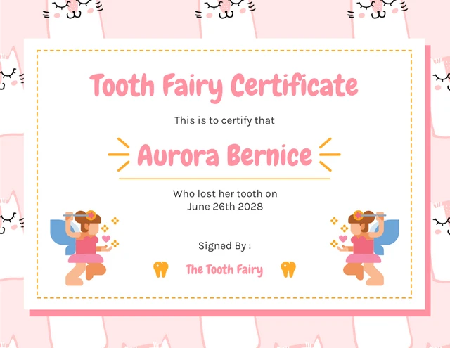 Light Pink Cute Modern Pattern Tooth Fairy Certificate Template