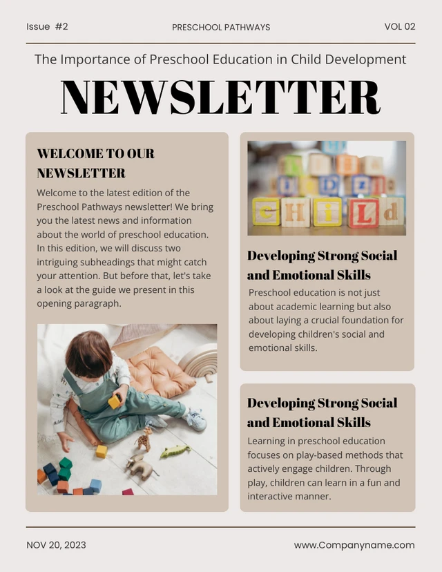 Beige And Cream Simple Preschool Newsletter Template