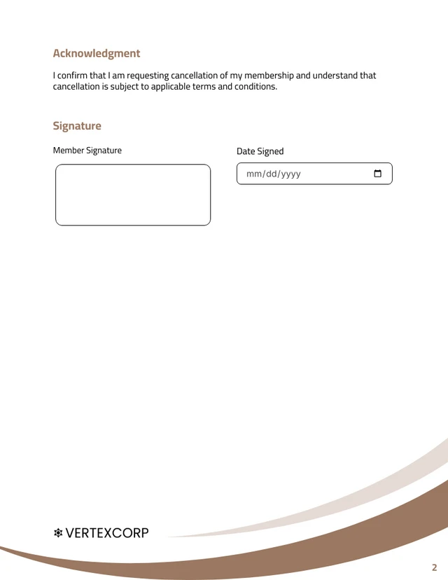 Membership Cancellation Form Template - Page 2