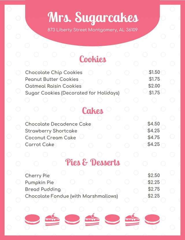 White And Pink Simple Bakery Menu Template