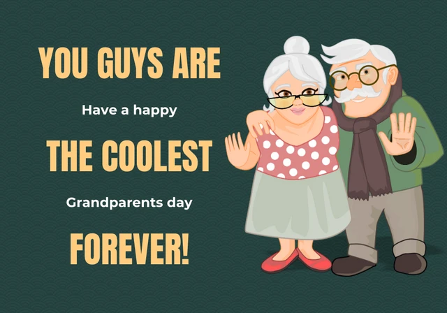 Dark Green And Yellow Simple Illustration Grandparents Day Card Template