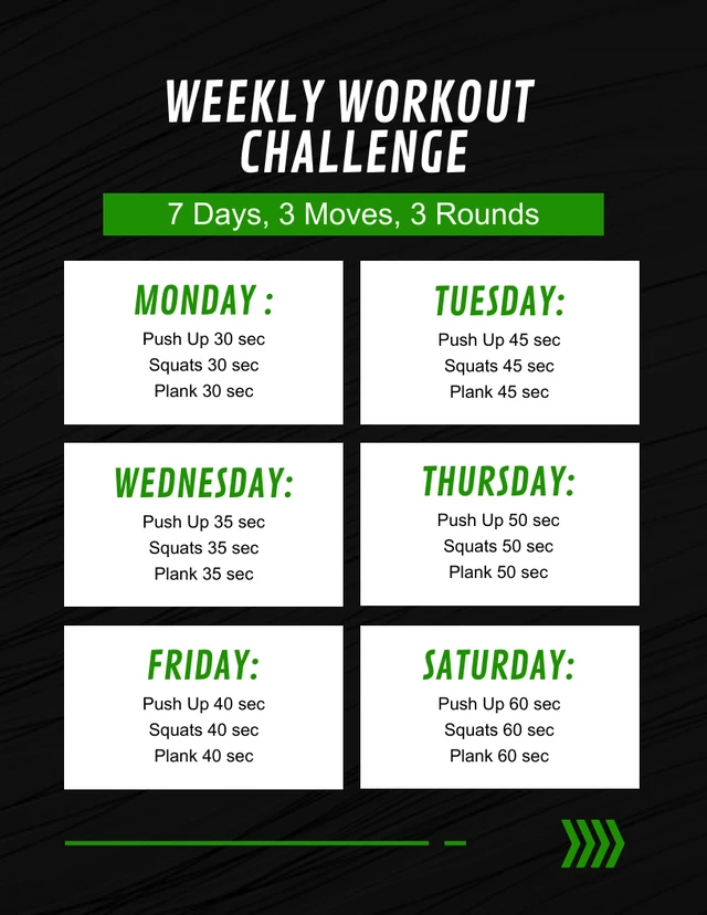 Black Simple Weekly Workout Challenge Template