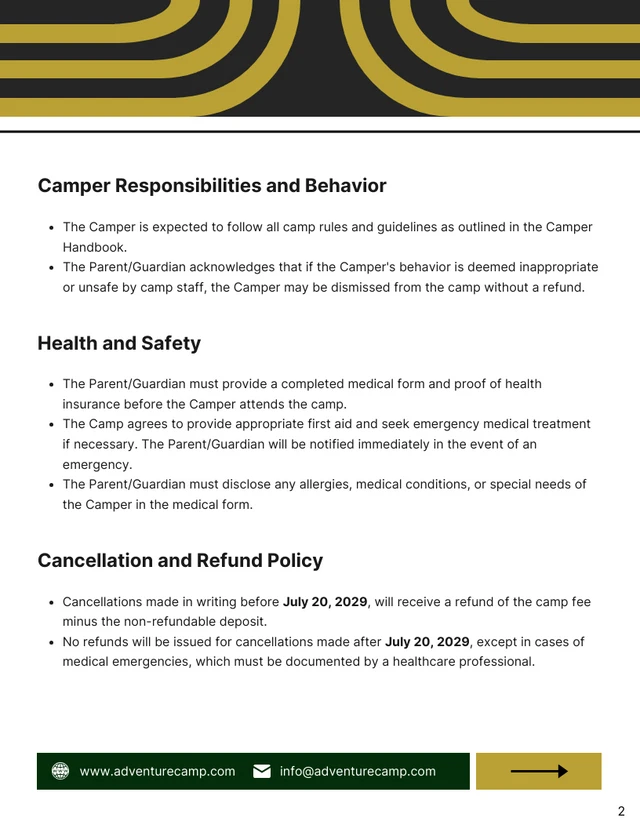 Summer Camp Contract Template - Pagina 2