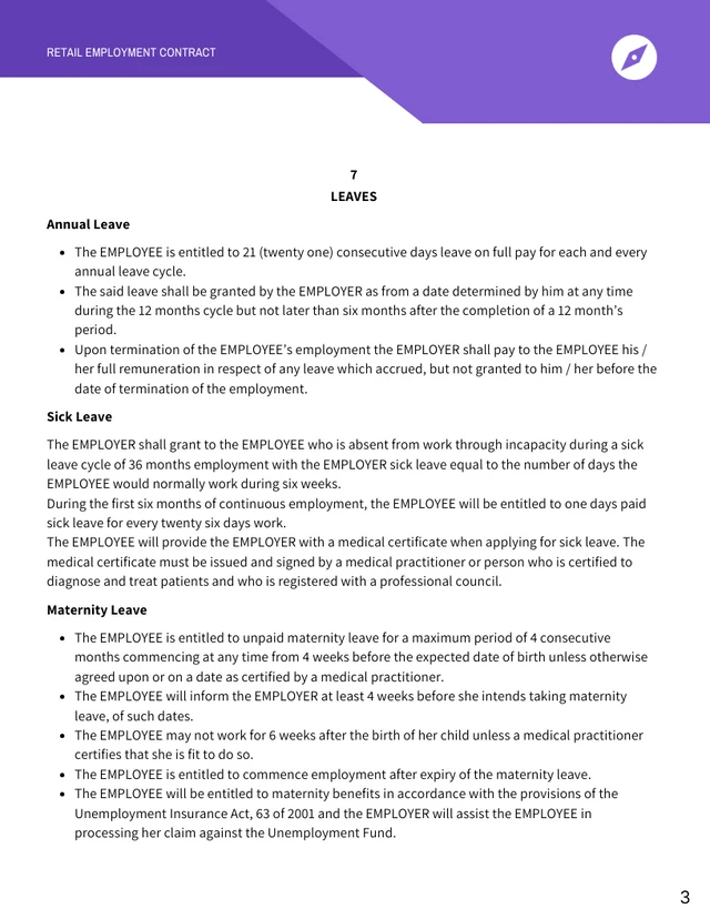 Retail Employment Contract Template - page 3