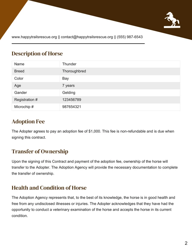 Horse Adoption Contract Template - Page 2