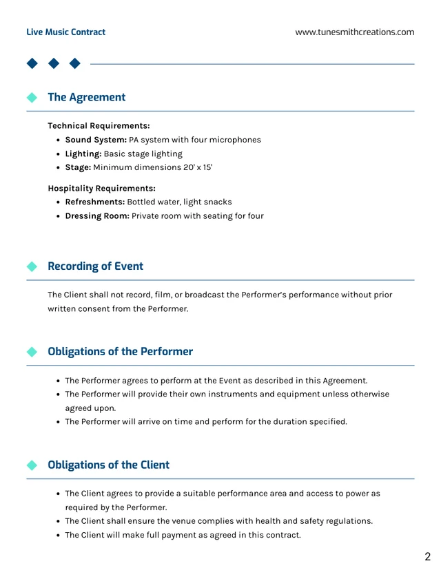 Live Music Contract Template - page 2