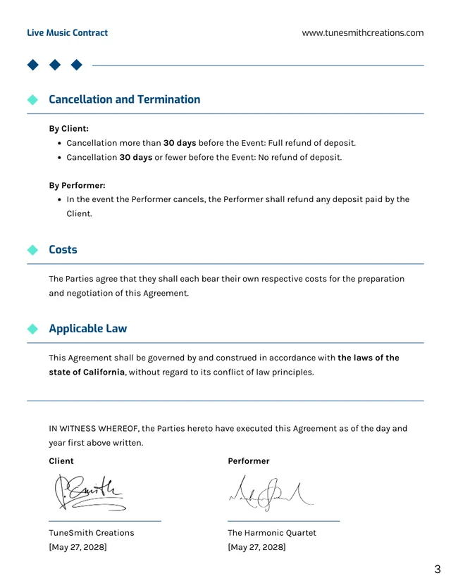 Live Music Contract Template - page 3