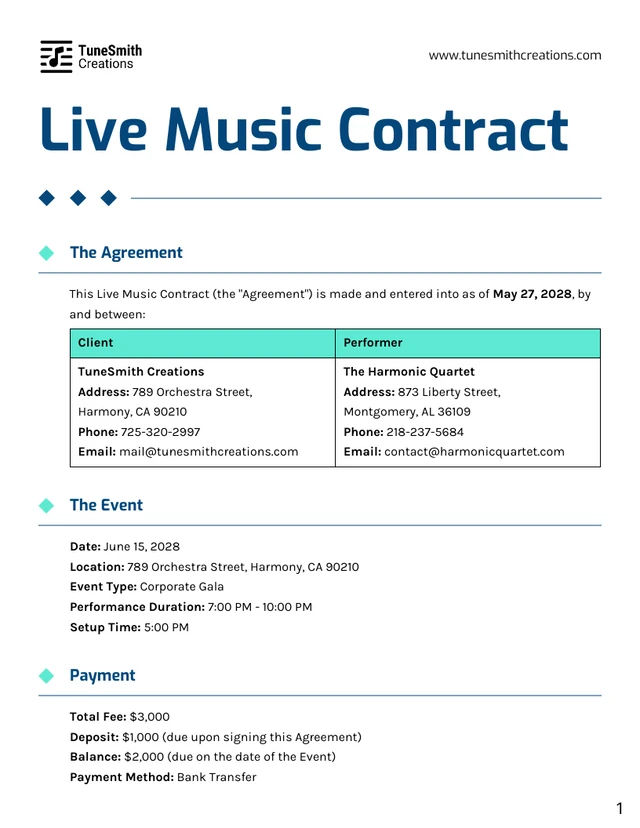 Live Music Contract Template - Seite 1