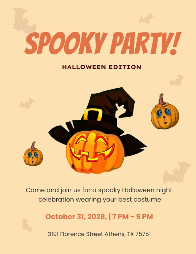 Modèle d'invitation pour la fête de Halloween : Cream Spooky Party Hallowen