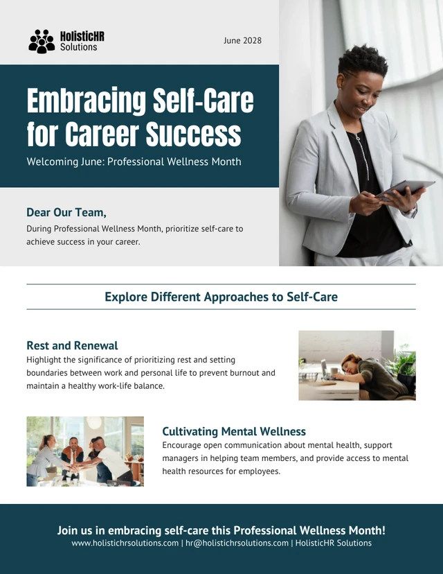 Embracing Self-Care for Professional Wellness Month Email Newsletter Template