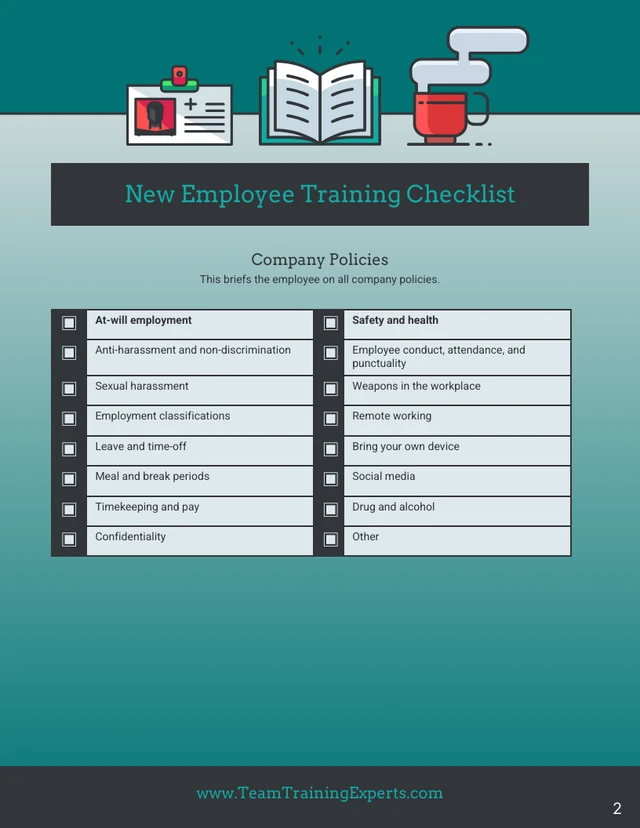 New Employee Training Checklist Template - Page 2