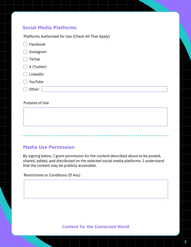 Social Media Release Form Template - Page 2