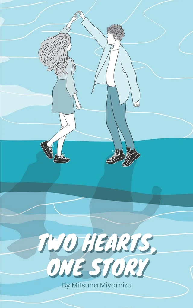 Blue And White Cute Couple Illustration Novel Book Cover Template