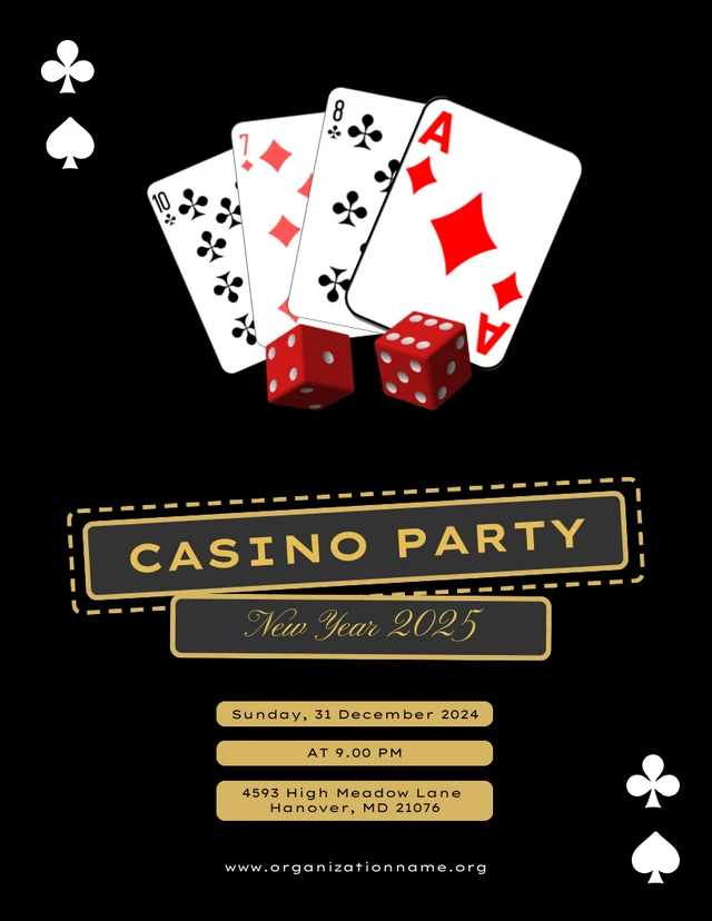 Schwarze Casino-Einladungsvorlage