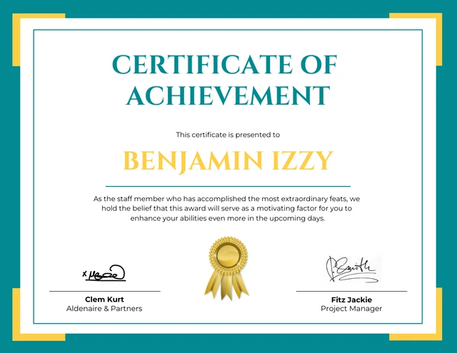 Teal And Yellow Minimalist Professional Certificate Template