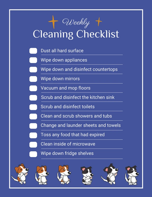 Blue Minimalist Weekly Cleaning Checklist Template