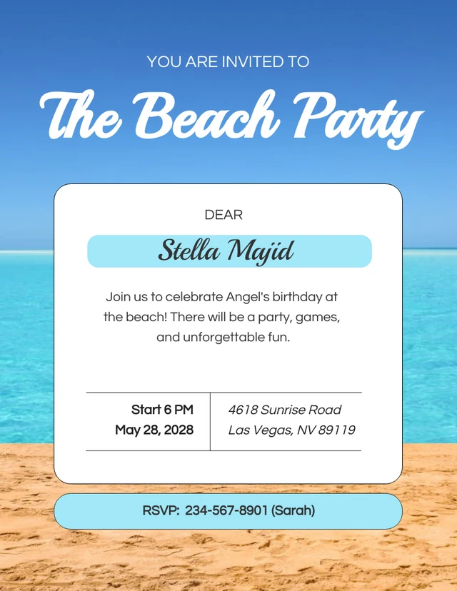 Blue Ocean Picture Beach Birthday Invitation Template