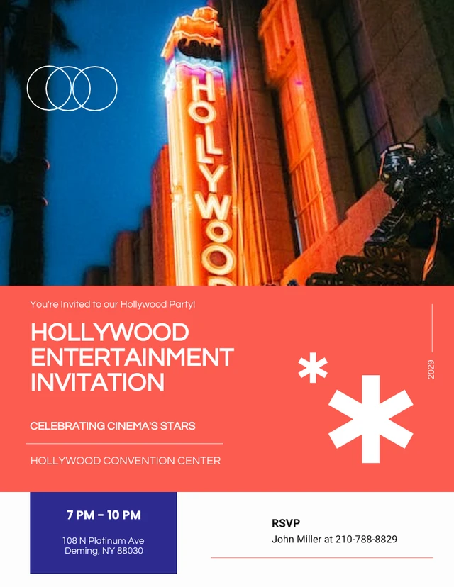 Modèle d'invitation Hollywood propre et minimaliste rouge simple