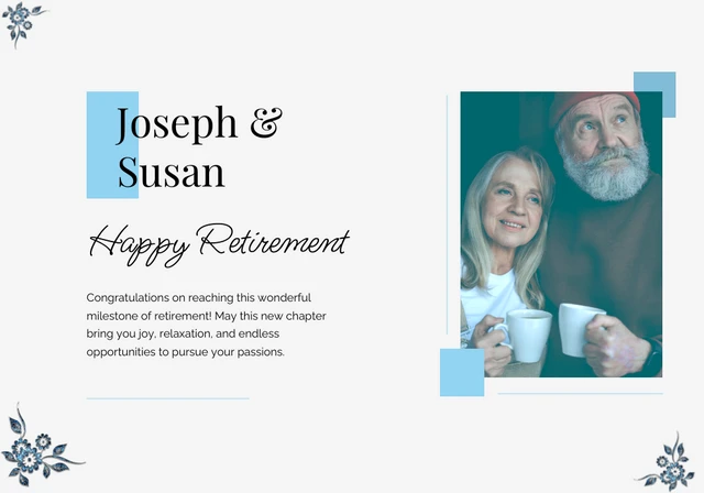 Blue Flowers Minimalist Happy Retirement Card Template
