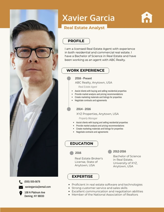 Beige And Brown Professional Real Estate Resume Template