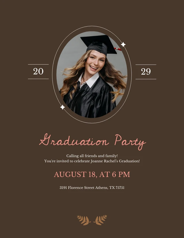 Brown And Pink Graduation Photo Invitation Template