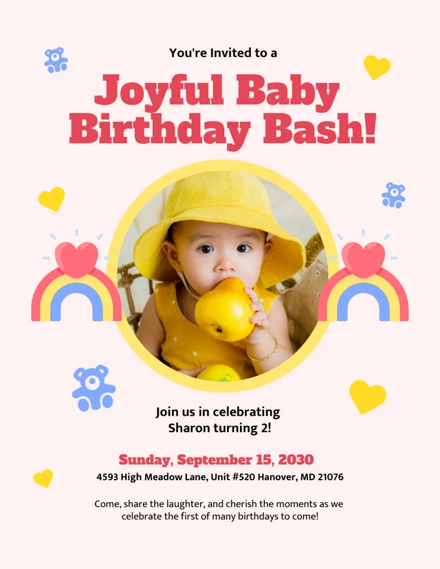 Pink Blue And Yellow Rainbow Baby Invitation Template