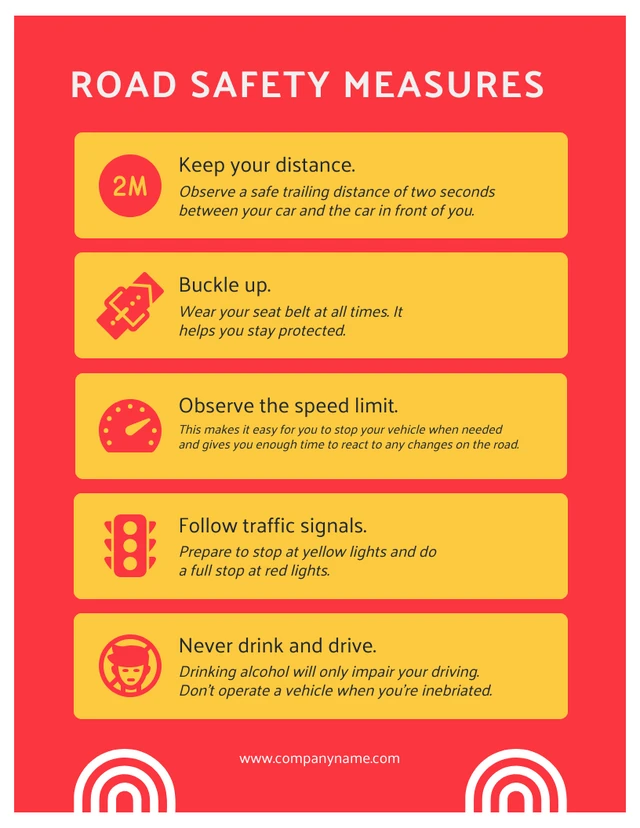 Red And Yellow Simple Road Safety Measure Poster Template