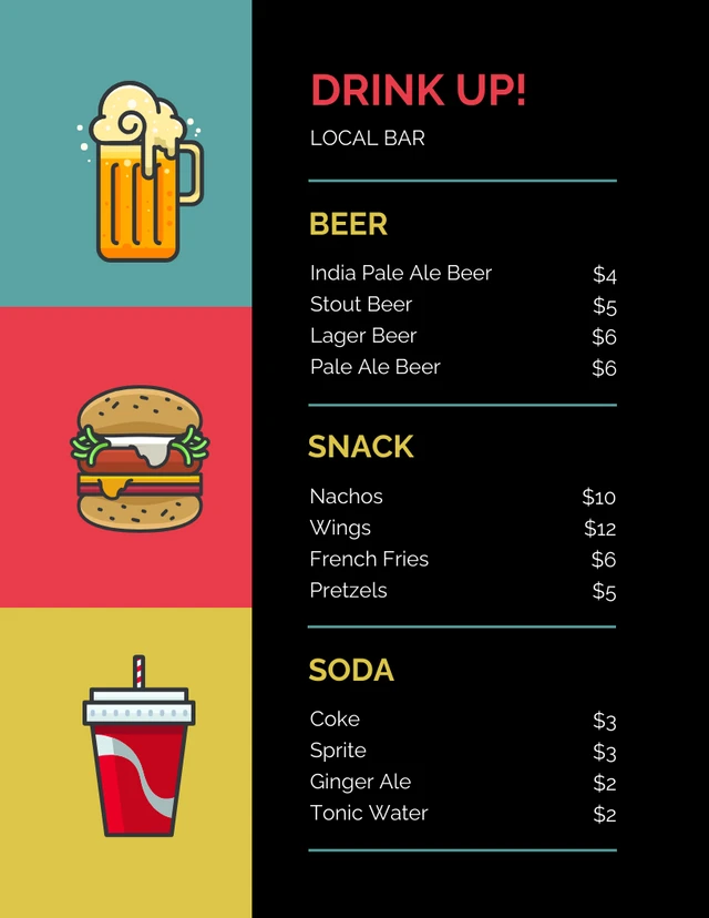 Neon with Icons for Local Bar Menu Poster Template