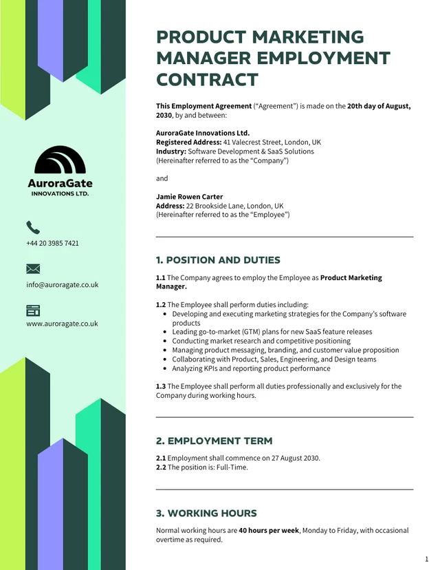 Product Marketing Manager Contract Template - Página 1