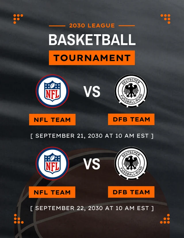 Black Modern Basketball Tournament Schedule Template