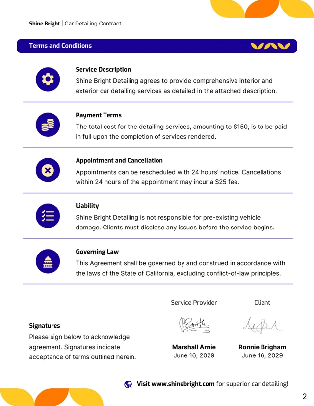 Car Detailing Contract Template - page 2