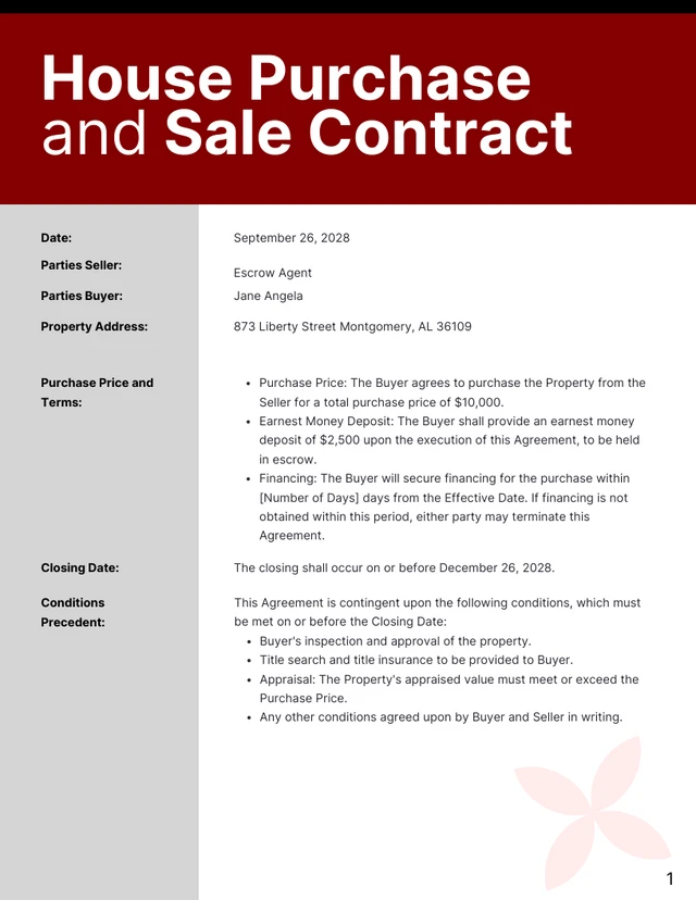 Modern Clean Burgundy Purchase and Sale Agreement Contracts - Page 1