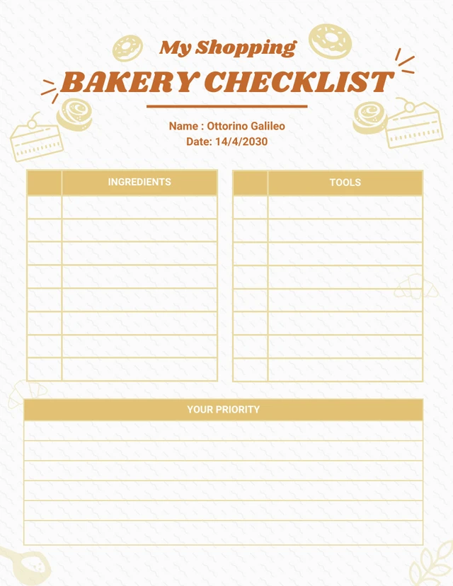 Light Yellow And Brown Modern Food Illustration Shopping Bakery Checklist