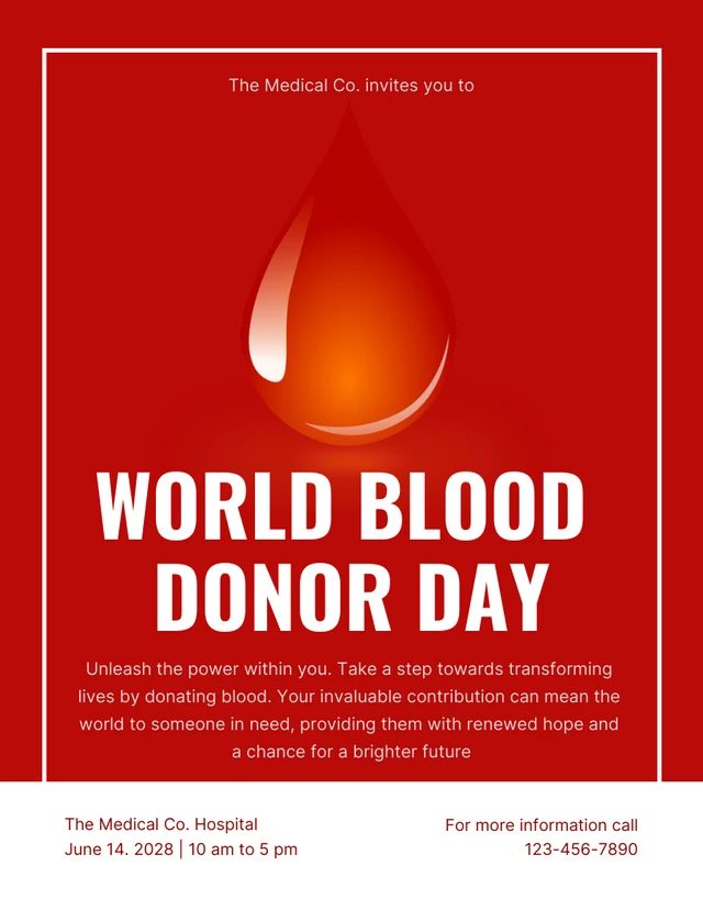 Modèle d'Affiche de la Journée mondiale du don de sang simple et propre en rouge et blanc