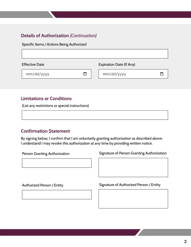 Authorization Form Template - Página 2