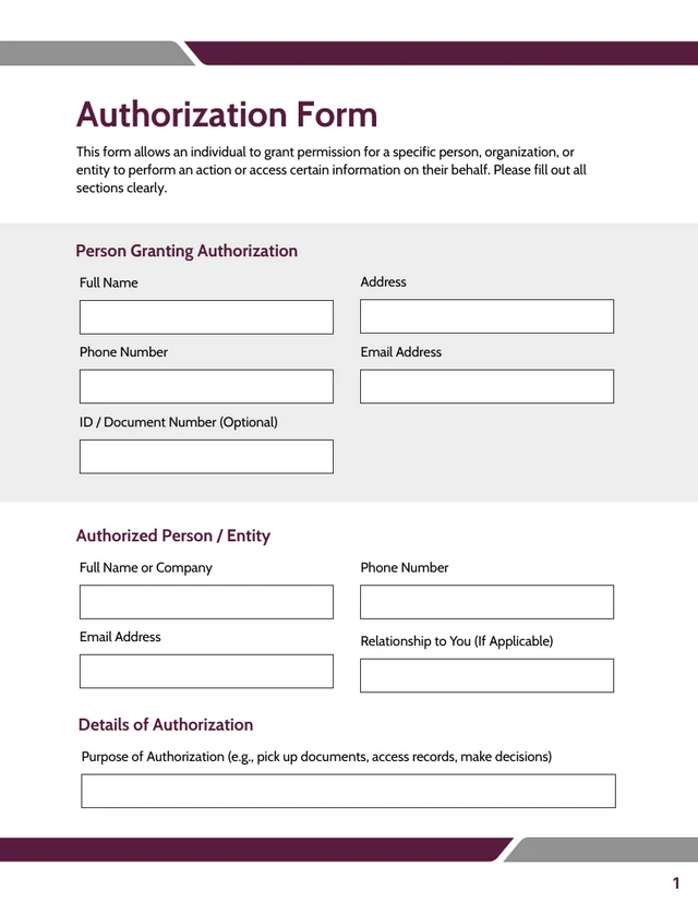 Authorization Form Template - Página 1