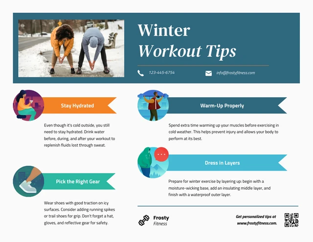 قالب معلوماتي لنصائح حول التمارين الشتوية