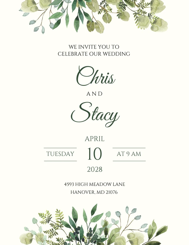 Light Green Leaf Wedding Reception Template