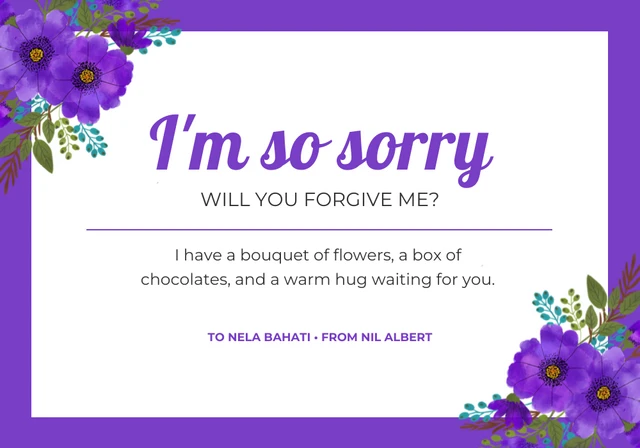 Purple Modern Floral Aesthetic Apology Card Template