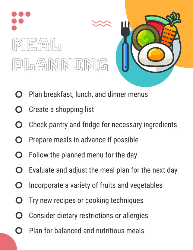 White Modern Playful Illustration Daily Meal Plane Checklist Template