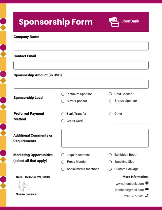 White and Maroon Abstract Sponsor Form Template