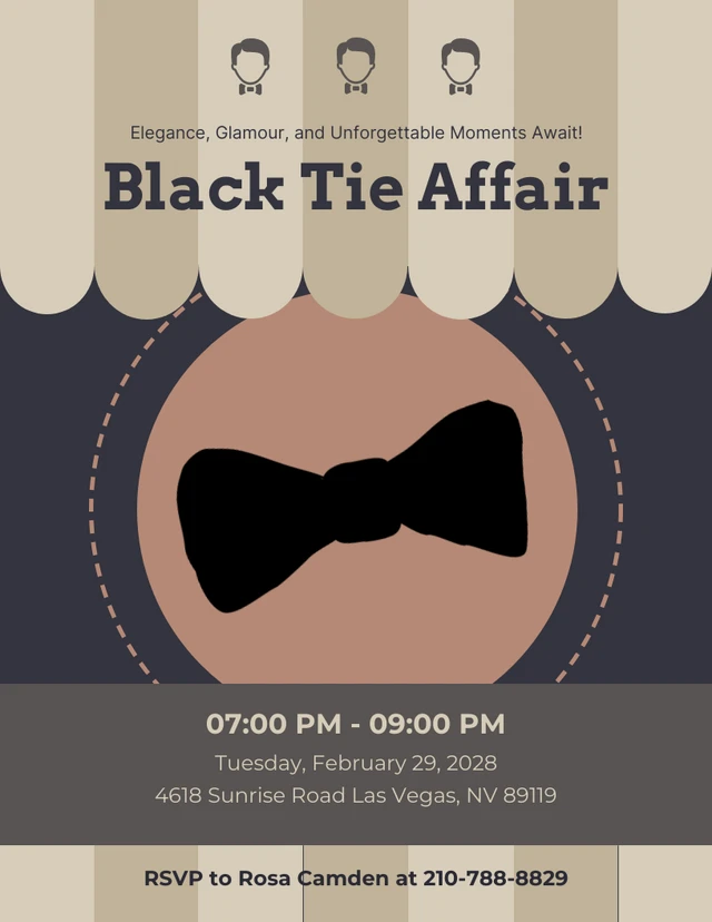 Brown And Blue Black Tie Invitation - Page 1