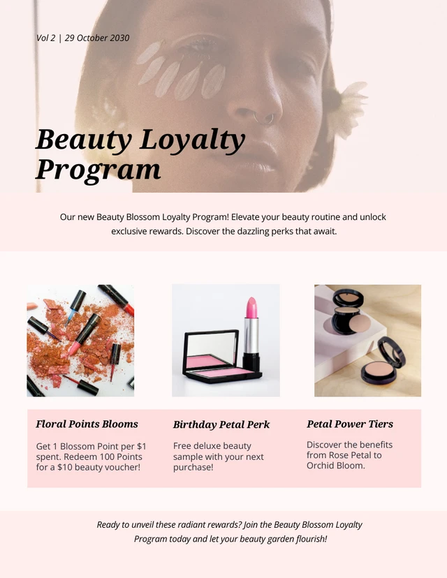Pink Pastel Loyalty Program Rewards Newsletter Template