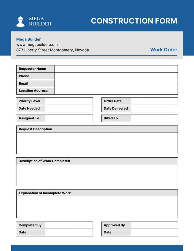 Simple Blue and Gray Contractor Forms Template