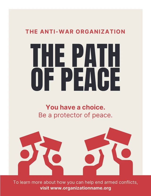 White And Beige Simple Illustration Anti War Poster Template