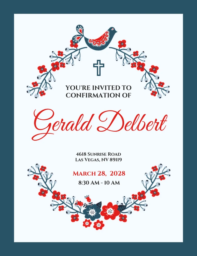 Green And Red Floral Confirmation Invitation Template