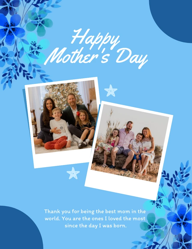 Blue Playful Floral Happy Mothers Day Poster Template