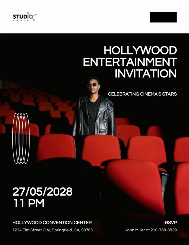 Modern Black And White Hollywood Invitation Template