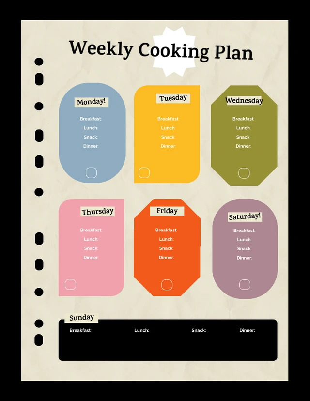 Blank Weekly Cooking Plan Checklist